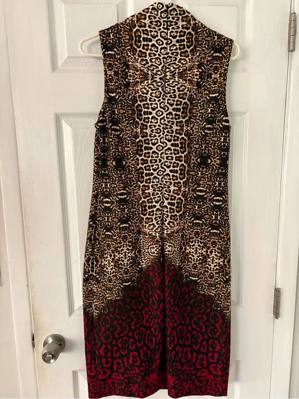 Leopard Animal Print Mock Neck Midi Dress Red Black Size 12 - Picture 3 of 7